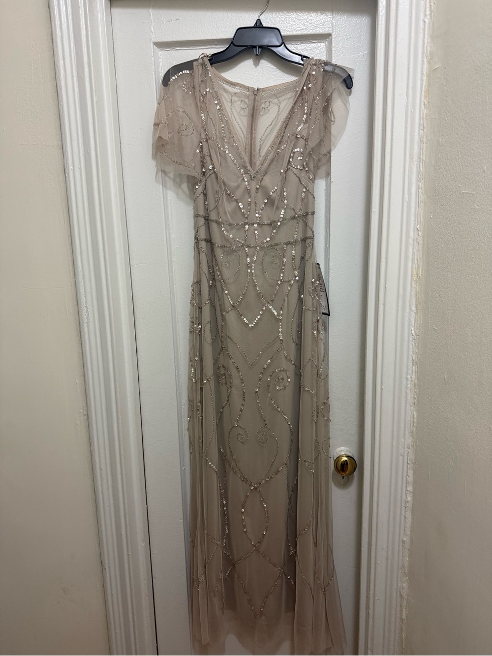 Adrianna Papell Taupe Beaded Maxi Dress